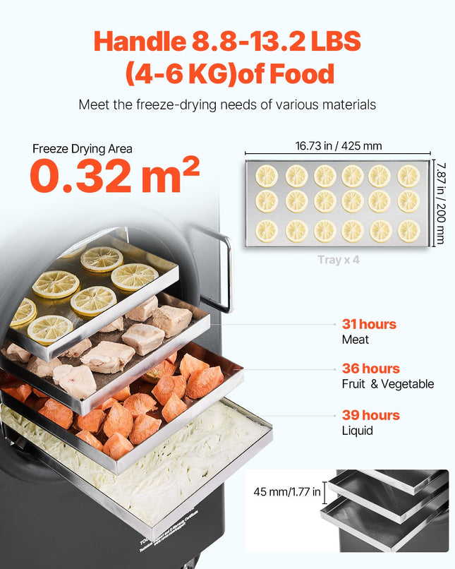 Maisto produktų šalčio džiovintuvas (liofilizatorius) VEVOR HFD-4, 4-6 kg talpa