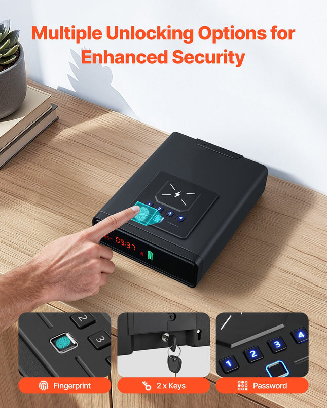 Seifas ginklams VEVOR WX007, su biometrine spyna ir belaidžiu įkrovimu