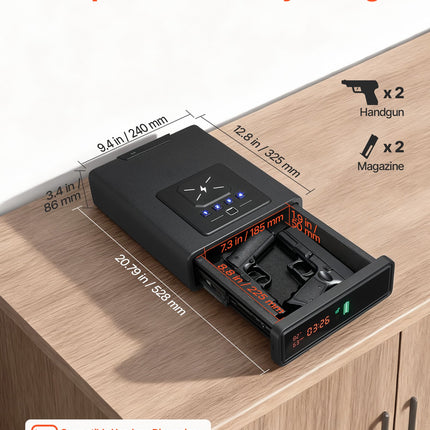 Seifas ginklams VEVOR WX007, su biometrine spyna ir belaidžiu įkrovimu