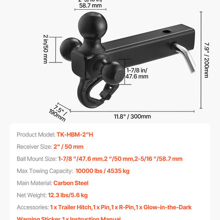 Priekabos kablys VEVOR TK-HBM-2"H, 4535 kg keliamoji galia
