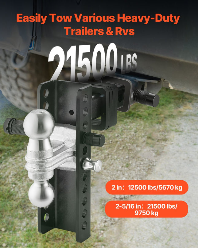 Reguliuojamas priekabos kablys VEVOR TK-2"-DROP8", 9750 kg keliamoji galia