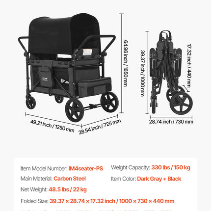 Vežimėlis-vagonėlis keturiems vaikams VEVOR IM4seater-PS, 150 kg apkrova