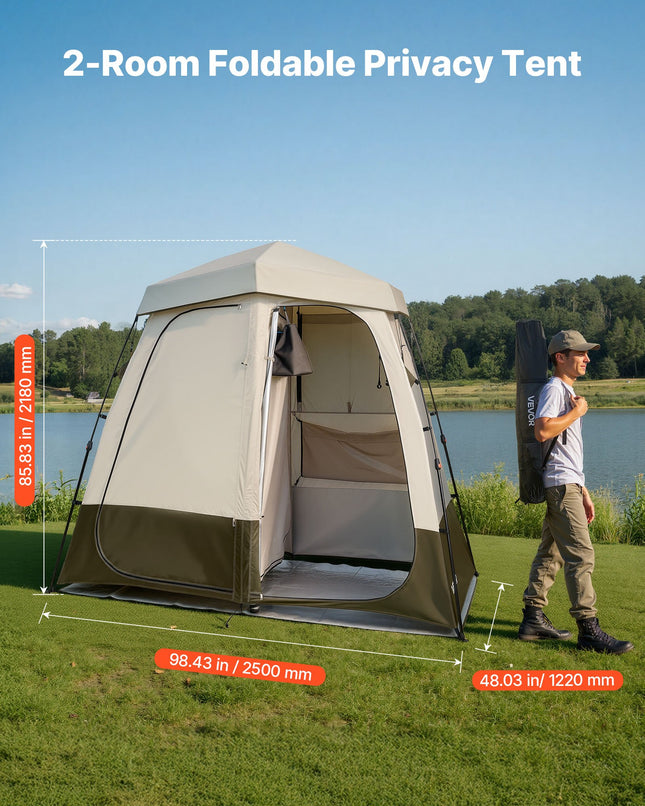 Dviejų dalių dušo ir persirengimo palapinė VEVOR YL-fold tent5, 250 cm ilgio