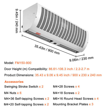 Oro užuolaida VEVOR FM150-900-E, 2038 m³/h