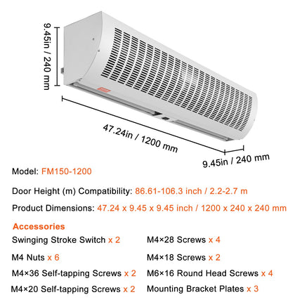 Oro užuolaida VEVOR FM150-1200-E, 2802 m³/h