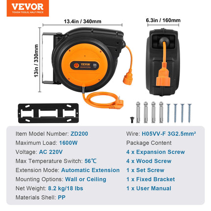 Automatinė prailginimo laido ritė VEVOR ZX-ZD200, 19 m