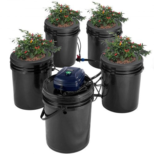 Hidroponinė sistema VEVOR RDWC EHW0104C-DR, 4 talpos po 18,9 l