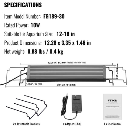 Akvariumo apšvietimas VEVOR FG189-30, 10W