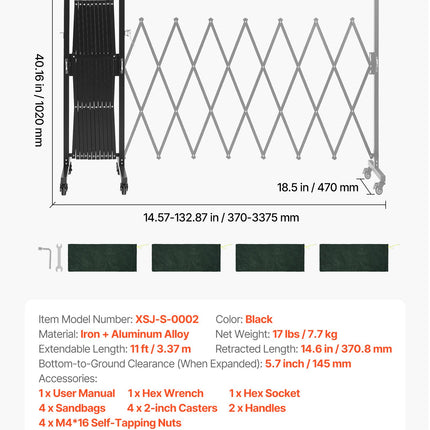 Išplečiamas apsauginis barjeras VEVOR XSJ-S-0002, 3,37 m ilgio