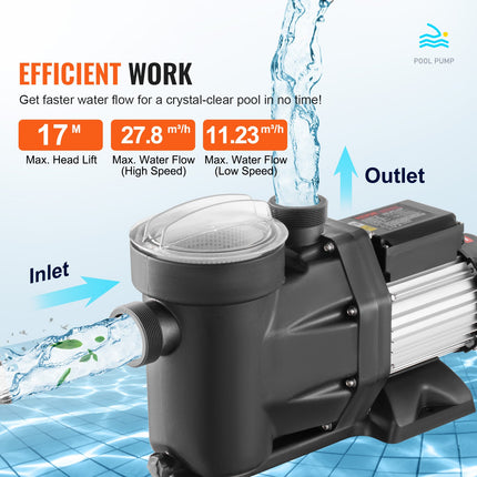 Antžeminių baseinų siurblys VEVOR SPP200E-II, 1100 W