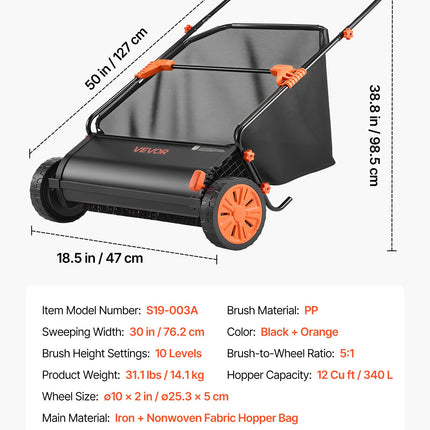 Mechaninė vejos šluota VEVOR S19-003A, 76,2 cm pločio