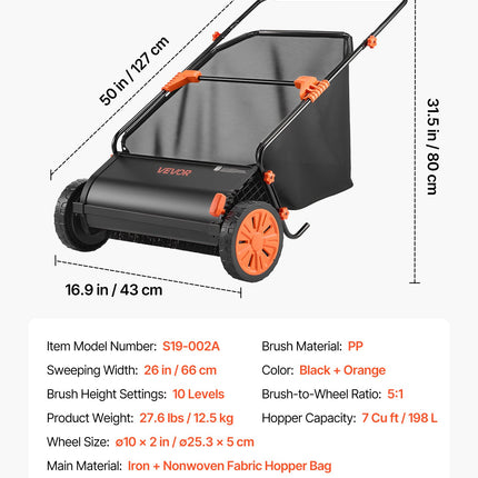 Mechaninė vejos šluota VEVOR S19-002A, 66 cm pločio