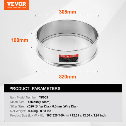 Miltų sijotuvas VEVOR YF005, 12 Mesh (1,6 mm)