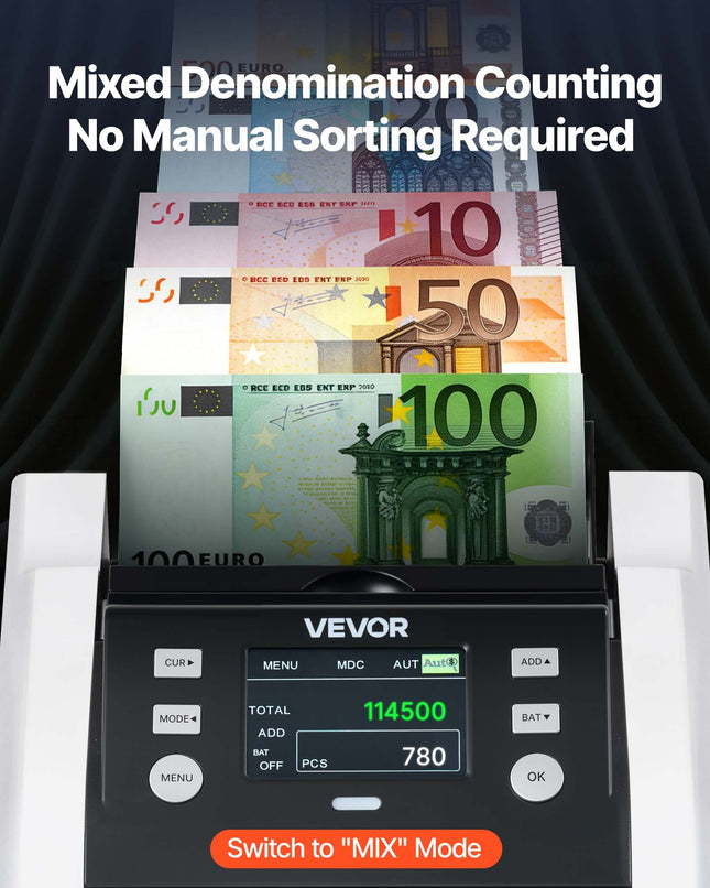 Pinigų skaičiavimo mašina VEVOR WR-960, 1200 banknotų/min.