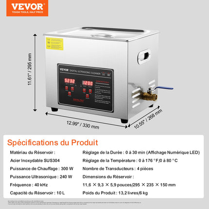 Ultragarsinė valyklė VEVOR 10L, 240W