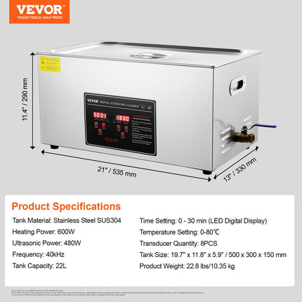 Ultragarsinė valyklė VEVOR 22L, 480W