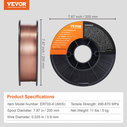MIG suvirinimo viela VEVOR ER70S-6, 0.9 mm, 5 kg