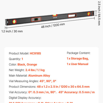 Skaitmeninis gulsčiukas VEVOR HC918S, 1200 mm