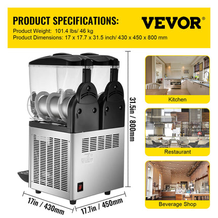 Šaldytų gėrimų gaminimo aparatas VEVOR X-300, 2 x 15 l talpa