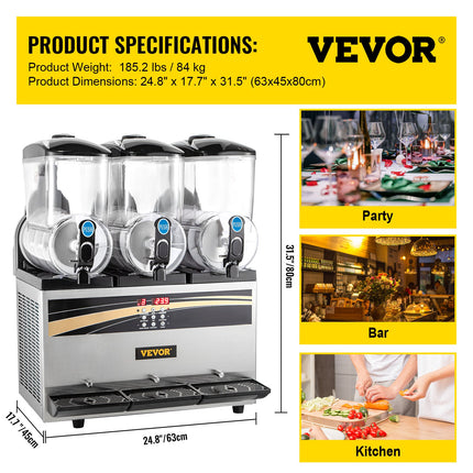 Šaldytų gėrimų aparatas VEVOR X-450, 3 x 15 l talpa