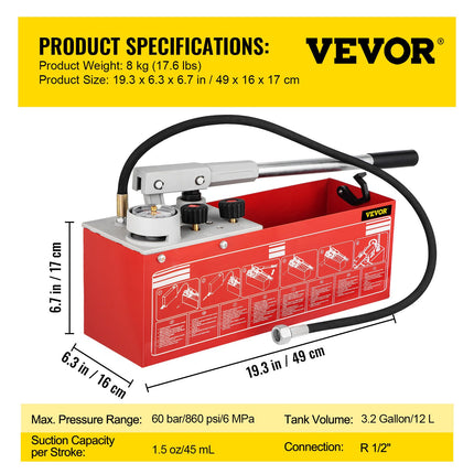 Hidraulinis slėgio bandymo siurblys VEVOR SYB-60B, 60 bar