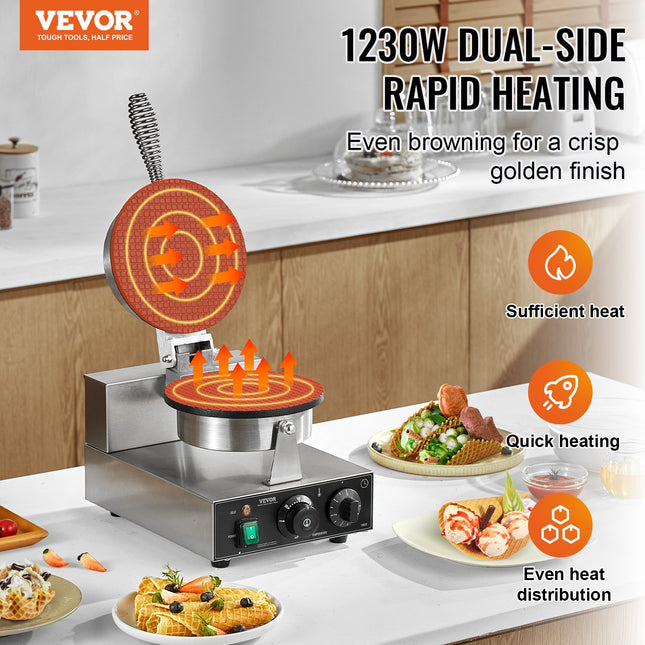 Elektrinė ledų vaflių kepyklė VEVOR HT-1A, 1230 W