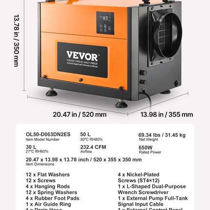 Pramoninis oro sausintuvas VEVOR OL50-D063DN2ES, 50 l/parą