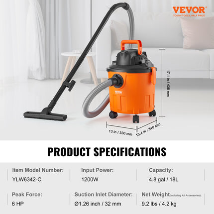 Drėgno ir sauso valymo siurblys VEVOR YLW6342-C, 18 l