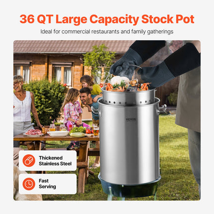 Nerūdijančio plieno puodas VEVOR SP36QT324206S, 34 l talpos