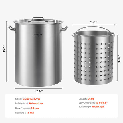 Nerūdijančio plieno puodas VEVOR SP36QT324206S, 34 l talpos