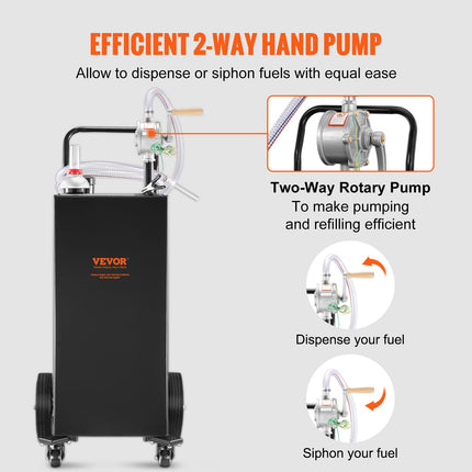 Kuro talpa su ratukais VEVOR 30 Gallon Fuel Caddy, 113 litrų