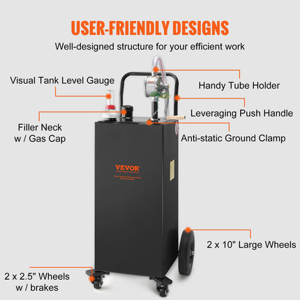 Kuro talpa su ratukais VEVOR 30 Gallon Fuel Caddy, 113 litrų
