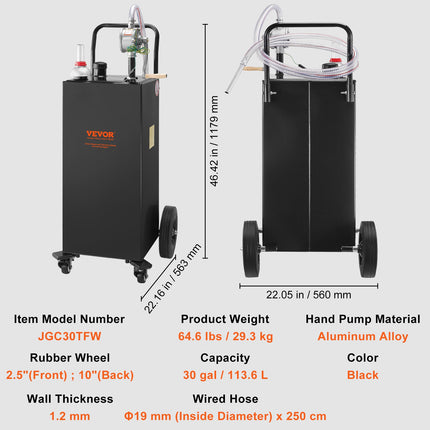Kuro talpa su ratukais VEVOR 30 Gallon Fuel Caddy, 113 litrų