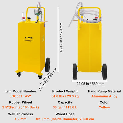 Mobili kuro talpa VEVOR 30 Gallon Fuel Caddy, 113,5 l