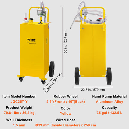 Kuro talpa su ratukais VEVOR 35 Gallon, 132 l talpa