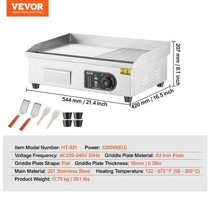 Elektrinis kepimo paviršius VEVOR HT-821, 3200W