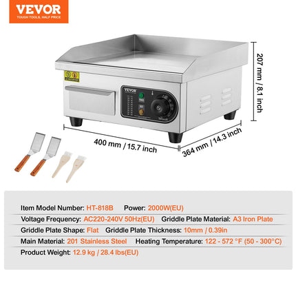 Elektrinė kepimo plokštuma VEVOR HT-818B, 2000W