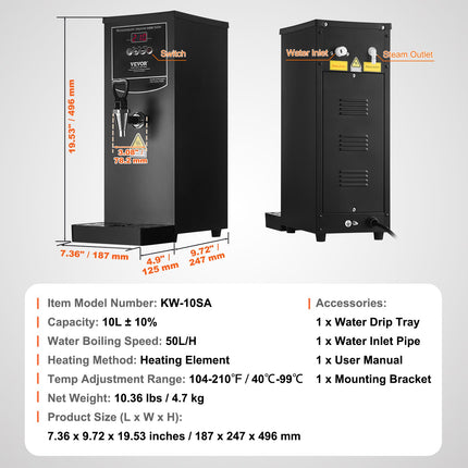 Komercinis vandens virintuvas VEVOR KW-10SA, 50 l/val. našumas