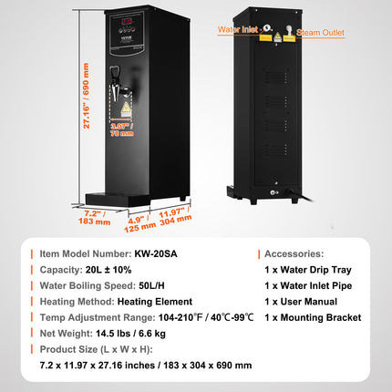 Pramoninis vandens virintuvas VEVOR KW-20SA, 3000W
