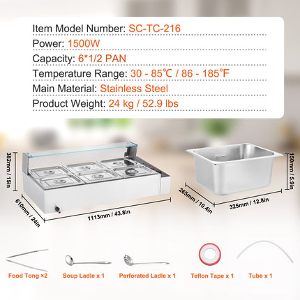 Maisto šildytuvas (Bain Marie) VEVOR SC-TC-216, 1500W