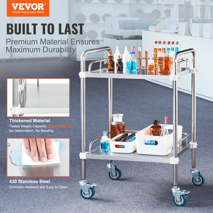 Laboratorinis vežimėlis VEVOR K-ST753, 2 lentynos, 100 kg apkrova