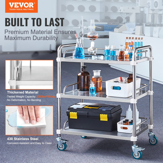 Laboratorinis vežimėlis VEVOR K-ST756, 3 lentynos