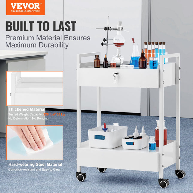 Laboratorinis vežimėlis VEVOR K-SH004, 2 lentynos ir 2 stalčiai