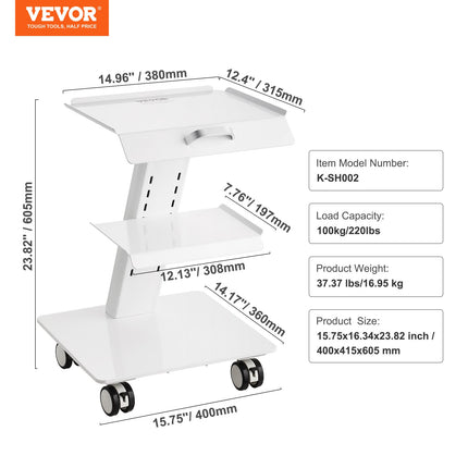 Laboratorinis vežimėlis VEVOR K-SH002, 100 kg apkrova