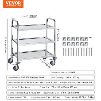 Nerūdijančio plieno vežimėlis VEVOR 100203, 181 kg apkrova