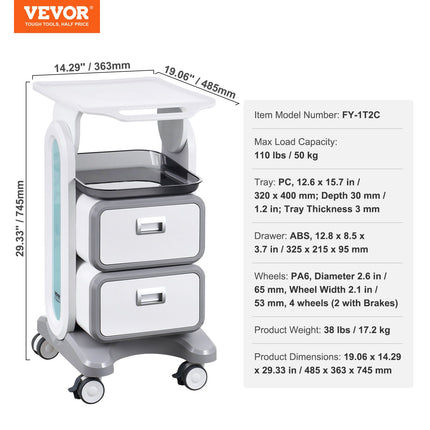 Laboratorinis vežimėlis VEVOR FY-1T2C, 50 kg apkrova