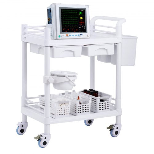 Laboratorinis vežimėlis VEVOR K-UT103A1, 2 lentynos ir 2 stalčiai
