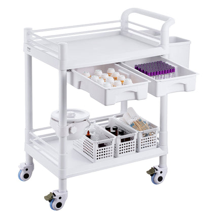 Laboratorinis vežimėlis VEVOR K-UT103A1, 2 lentynos ir 2 stalčiai