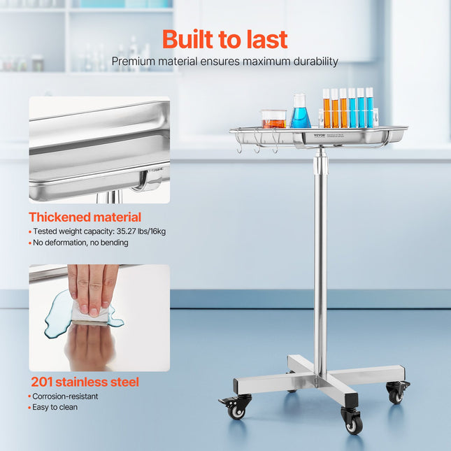 Medicininis instrumentų staliukas VEVOR B1Q01007, reguliuojamas aukštis 840-1325 mm