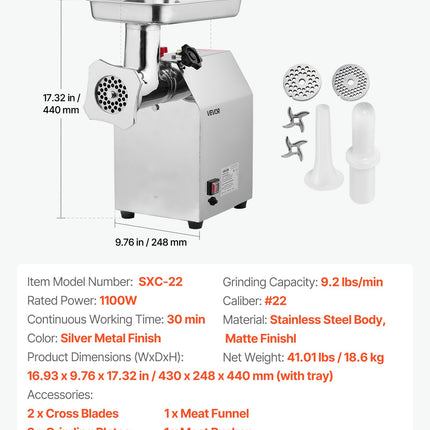 Elektrinė mėsmalė VEVOR SXC-22, 1100 W